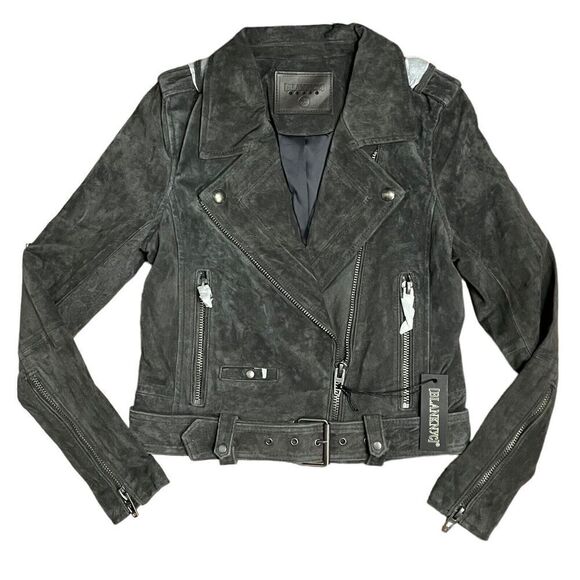Blank NYC Women’s XS Grey Suede Leather Button Zip‎ Moto Jacket NWT Spring - Picture 1 of 9